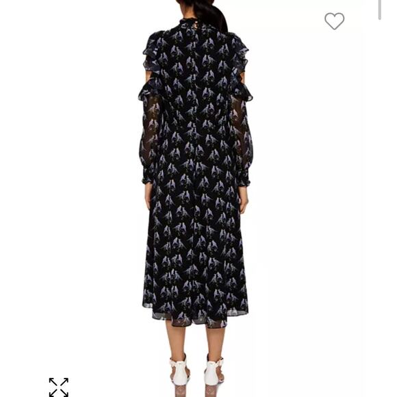 Ted Baker Hilaina Love Birds Black Cold-Shoulder Midi Dress Size 2(US 6) - Picture 2 of 13
